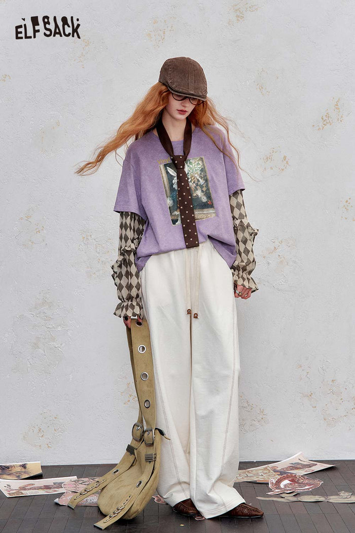 ELFSACK Cotton Jersey Drop Shoulder Faux Layered Graphic Print Tee