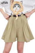 ELFSACK Cotton Loose A-Line Empire Solid Khaki Shorts