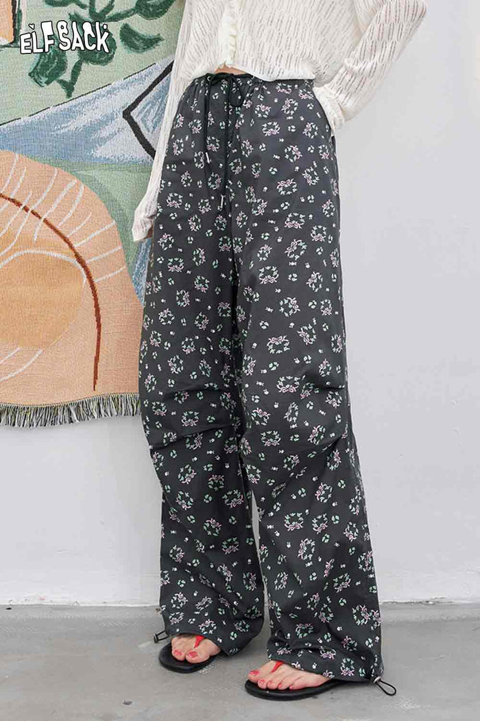 ELFSACK Cotton Straight Loose Floral Print Long Pant