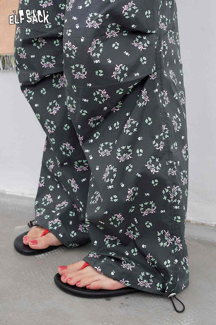 ELFSACK Cotton Straight Loose Floral Print Long Pant