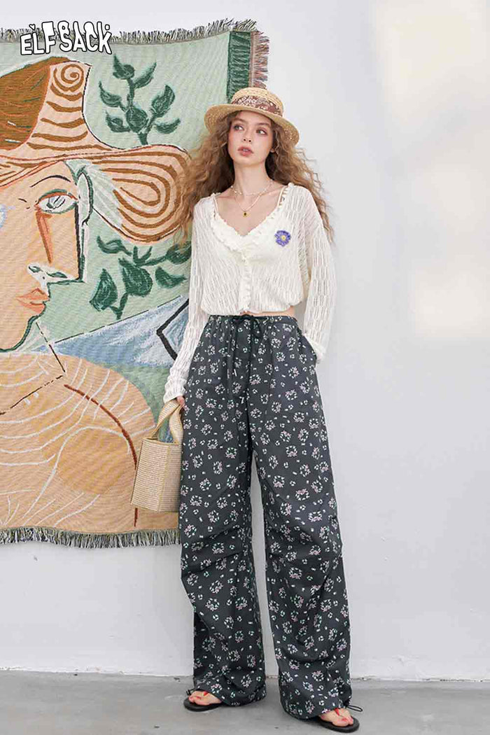 ELFSACK Cotton Straight Loose Floral Print Long Pant