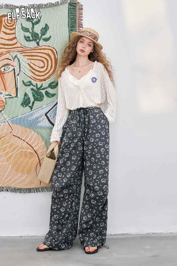 ELFSACK Cotton Straight Loose Floral Print Long Pant