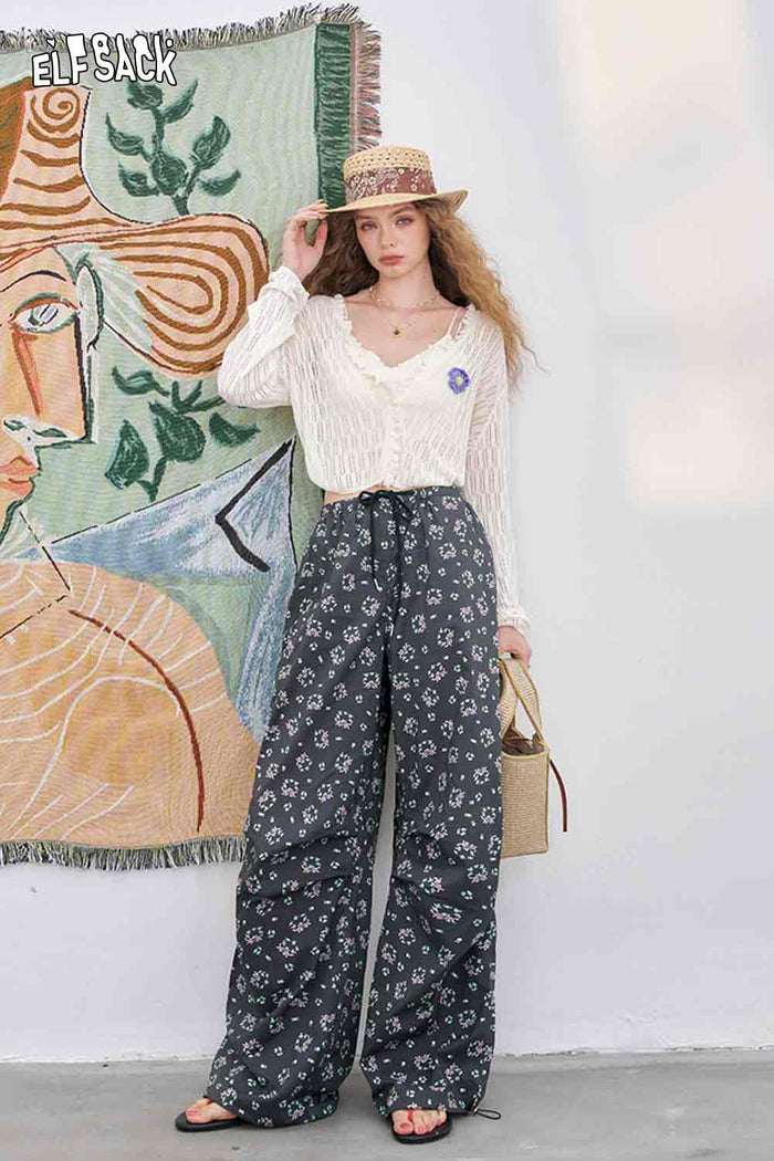 ELFSACK Cotton Straight Loose Floral Print Long Pant