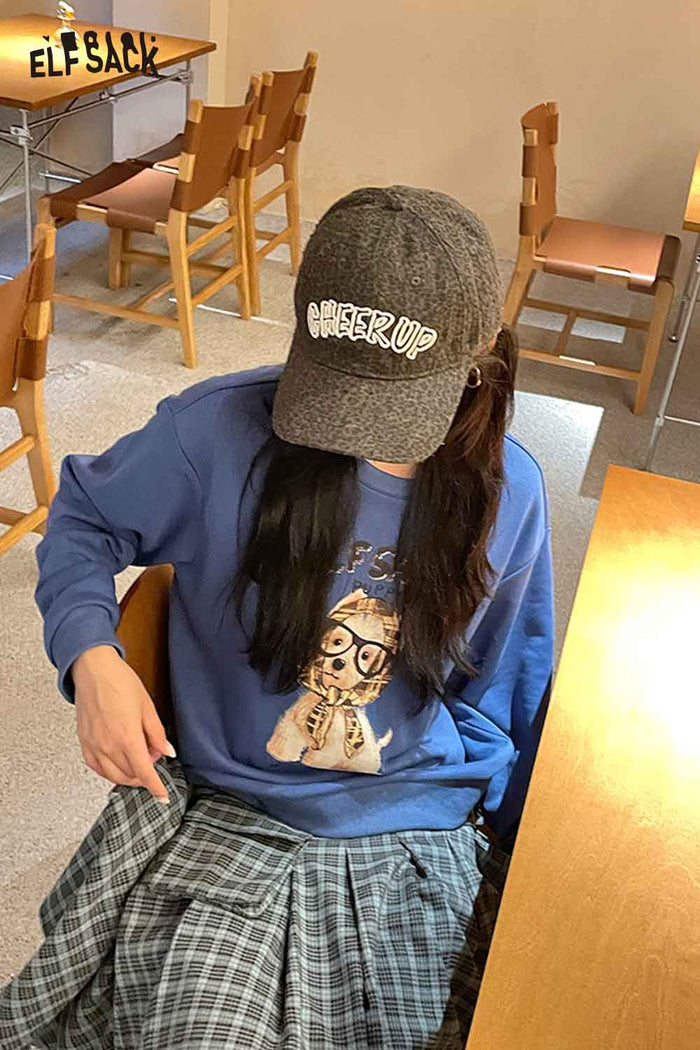 ELFSACK Cotton Twill Leopard Pattern Embroidered Typography Adjustable Strap Cap