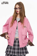 ELFSACK Cotton Utility Design Contrast Color Leather Trim Multi Pocket Jacket