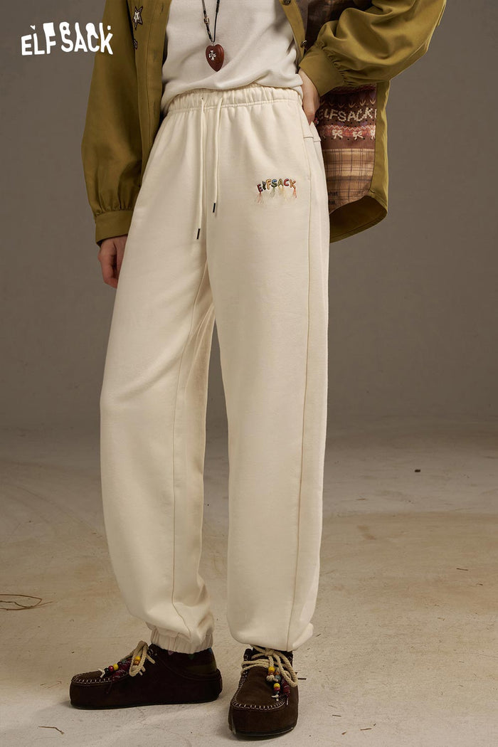 ELFSACK Cottton Colourful Decoration White Cropped Sweat Pants