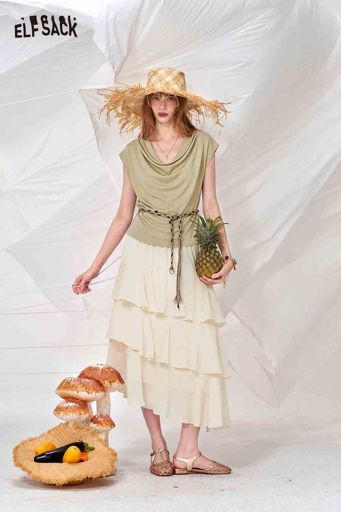 ELFSACK Cowl Neck Top and Tiered Skirt Set