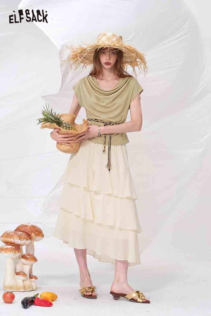 ELFSACK Cowl Neck Top and Tiered Skirt Set