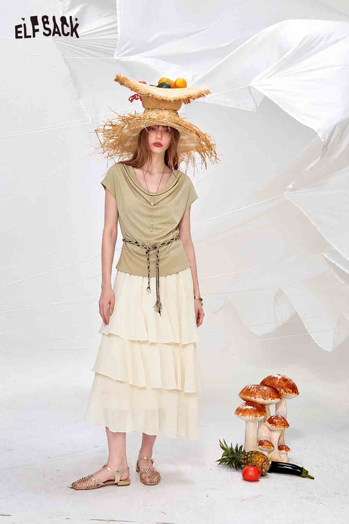 ELFSACK Cowl Neck Top and Tiered Skirt Set