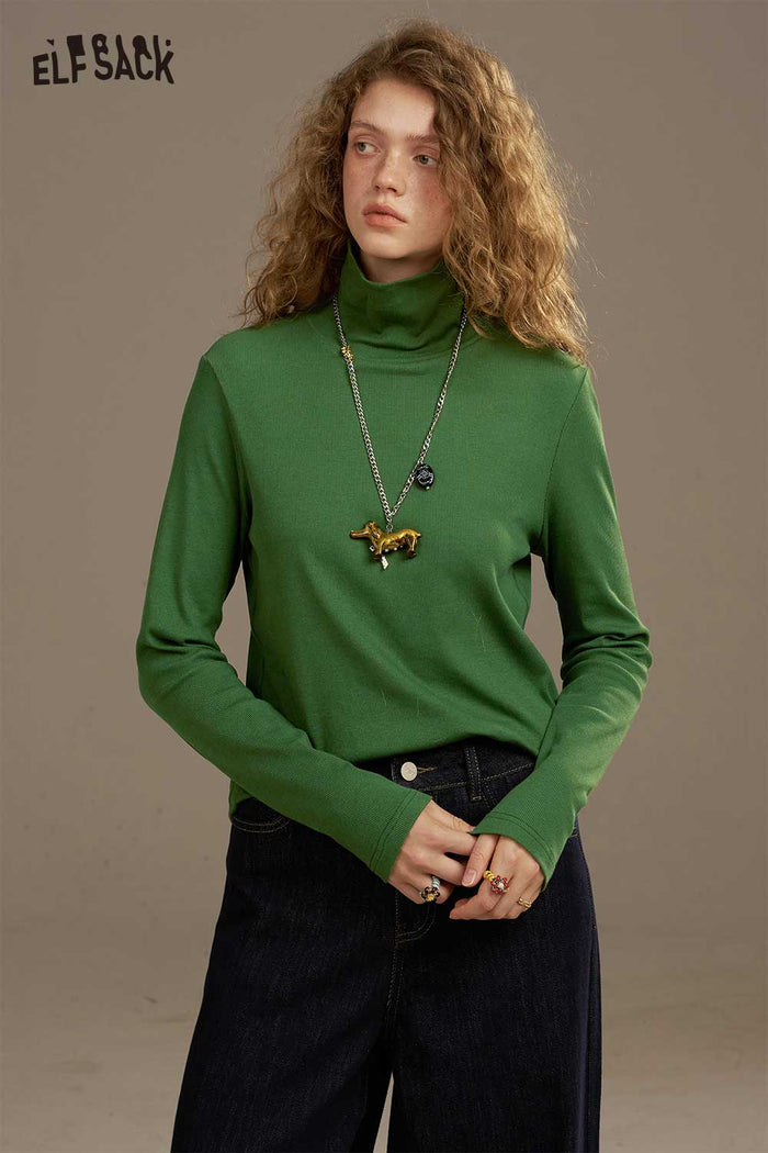 ELFSACK Cozy Solid Turtleneck Long sleeve Knit Sweater