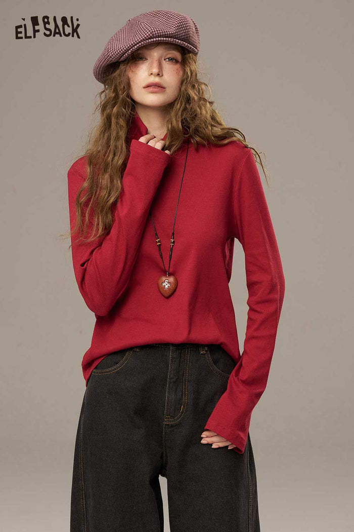 ELFSACK Cozy Solid Turtleneck Long sleeve Knit Sweater