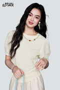 ELFSACK Cream Puff Sleeve Beaded Detail Tee