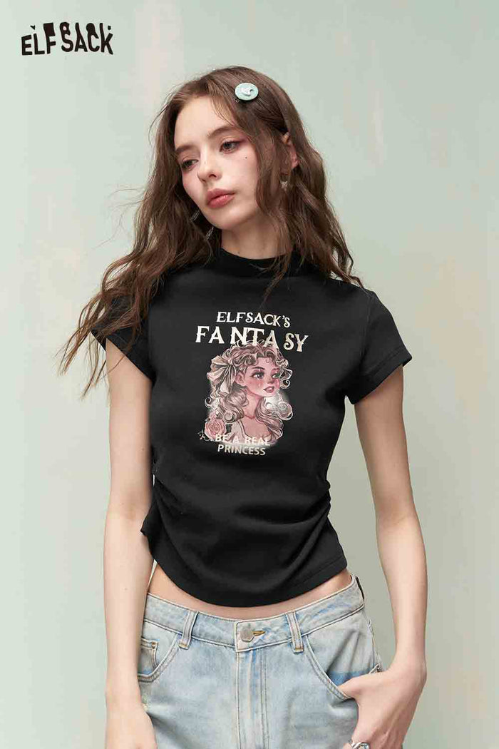 ELFSACK Cropped Fitted Tshirt with Graphic Print
