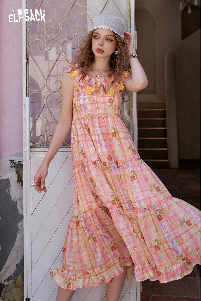 ELFSACK Cute 3D Flutter Sleeve Dopamine French Dress