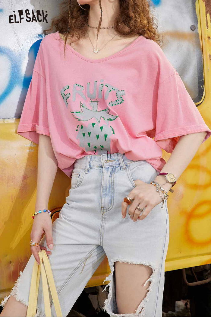 ELFSACK Cute Fruit Graphic Tee with V Neck