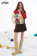 ELFSACK Cute Graphic Patchwork Slim Fit Button Cardigan