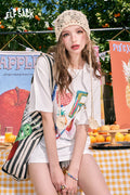ELFSACK Cute Letter Print Loose Fit Short Sleeve T-shirt
