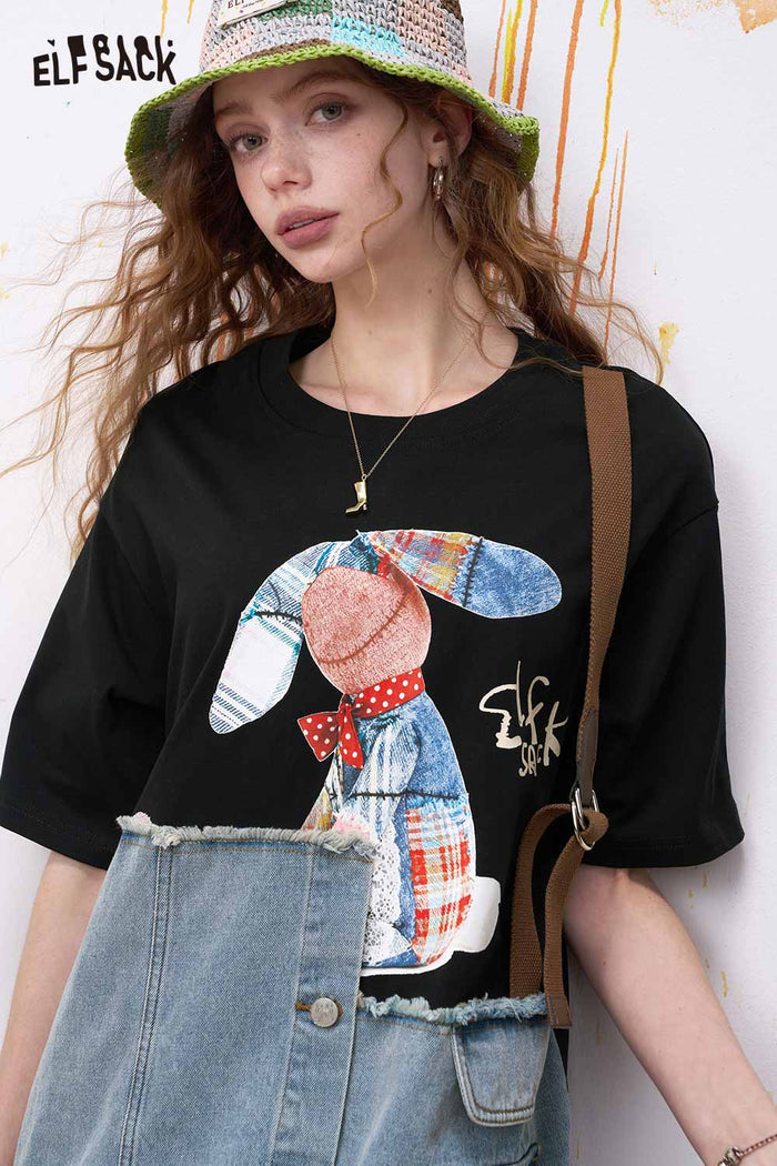 ELFSACK Cute Midi Dress with Black Bunny Patchwork