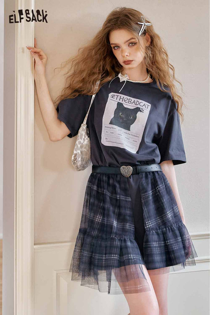 ELFSACK Cute Patchwork T Shirt Dress
