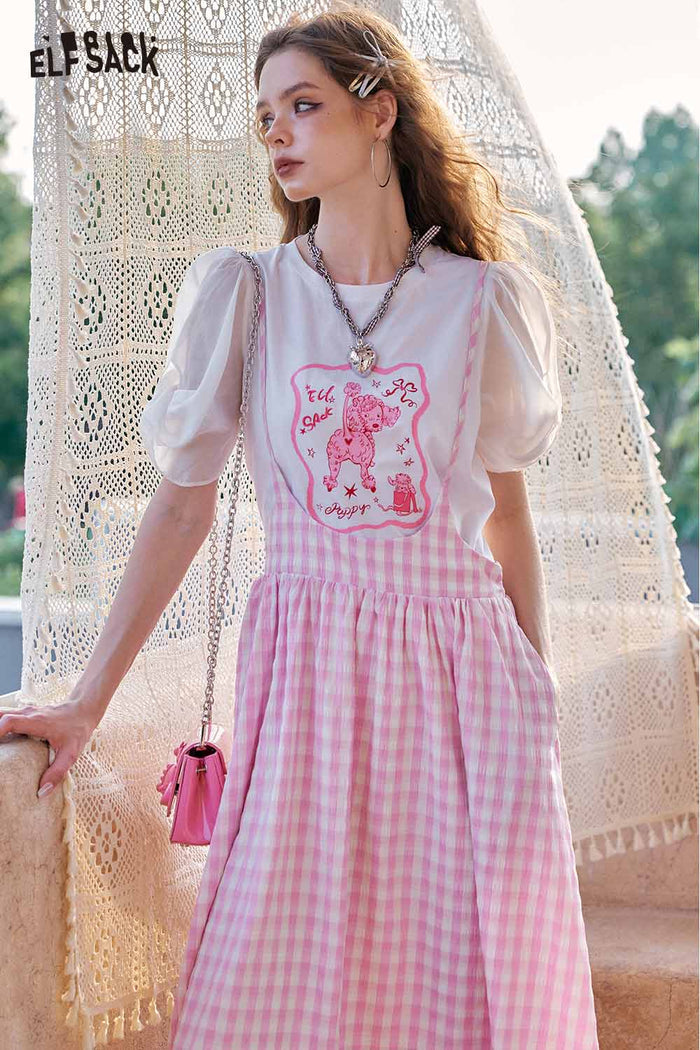ELFSACK Cute Pet Graphic Tshirt Slip Sweet Dress