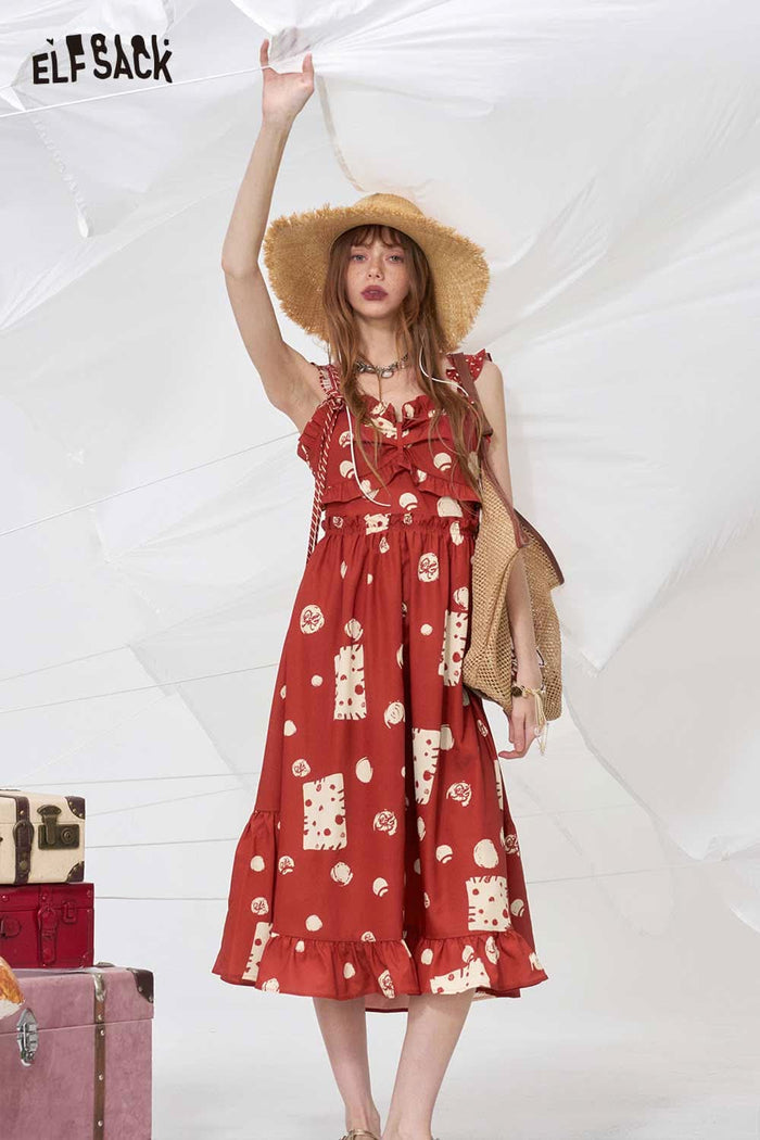ELFSACK Cute Red Polka Dot Print Cami Dress