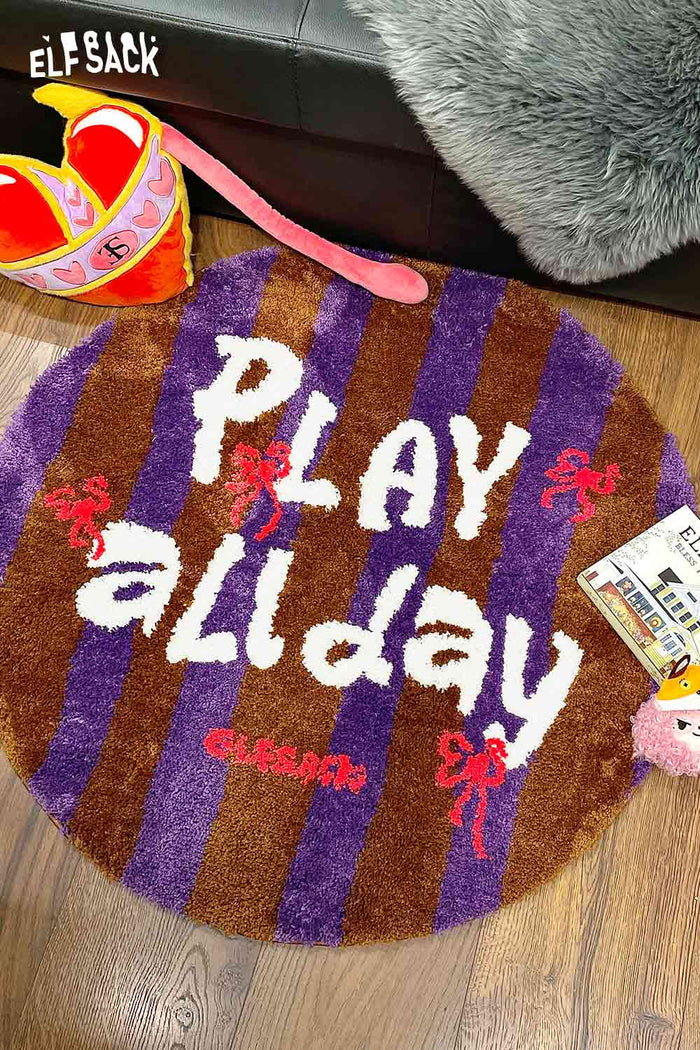 ELFSACK Cute Round Striped Color Block Letter Rug