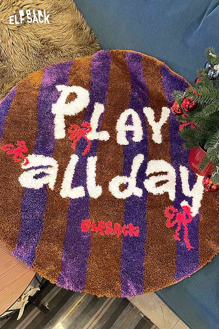 ELFSACK Cute Round Striped Color Block Letter Rug