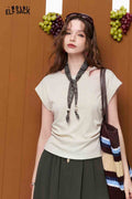 ELFSACK Cutout Shoulder Ruched Slim Fit Tee