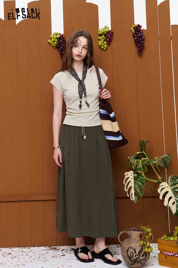 ELFSACK Cutout Shoulder Ruched Slim Fit Tee