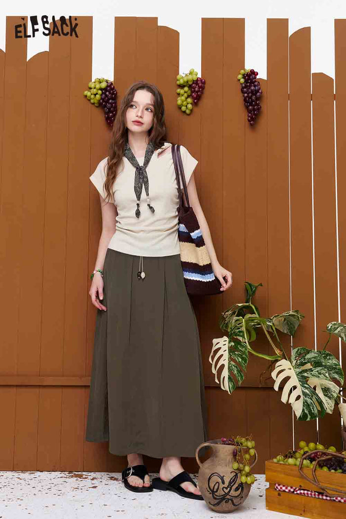 ELFSACK Cutout Shoulder Ruched Slim Fit Tee