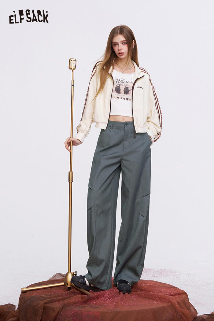ELFSACK Dark Grey Wide Leg Pants with Deconstructed Patchwork