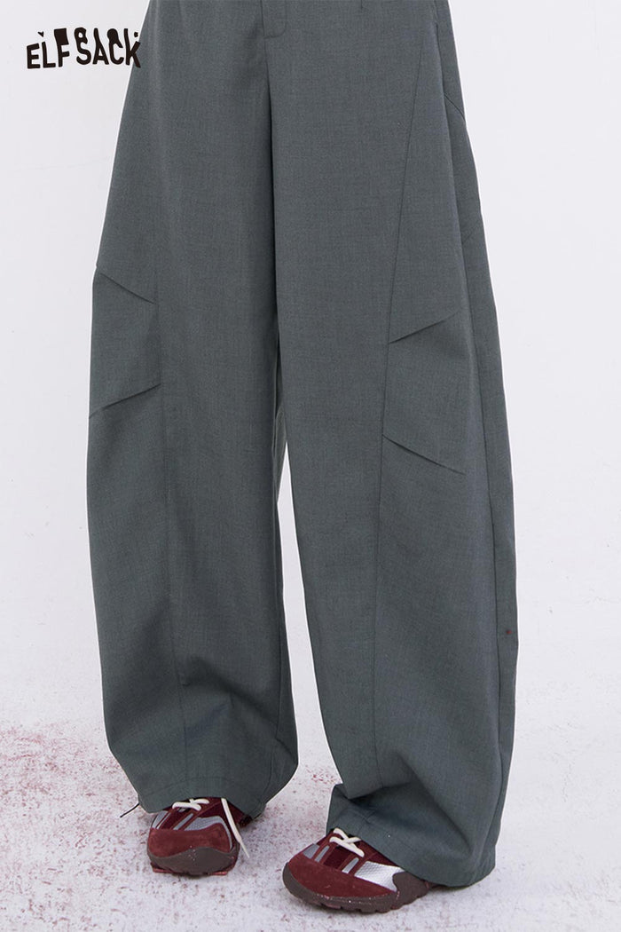 ELFSACK Dark Grey Wide Leg Pants with Deconstructed Patchwork