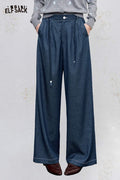 ELFSACK Denim Drawstring Wide-Leg Topstitching Retro Long Jeans
