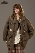 ELFSACK Denim Multiple Pockets Decorations Loose Jacket