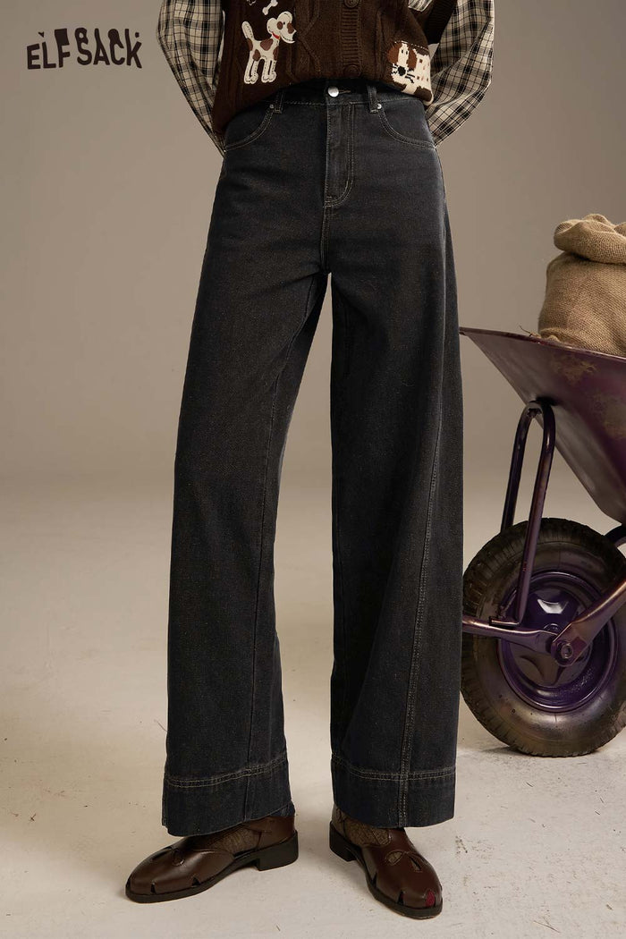 ELFSACK Denim Straight Leg Ankle Length Pants