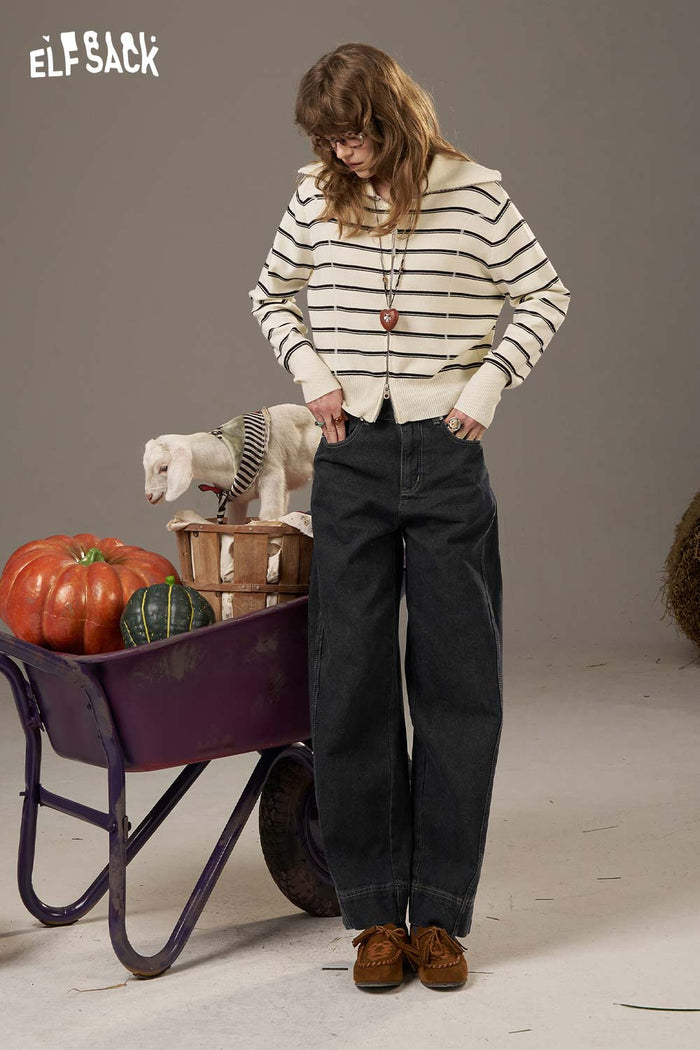 ELFSACK Denim Straight Leg Ankle Length Pants