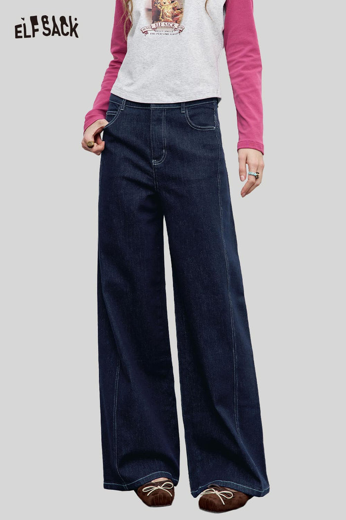 ELFSACK Denim Wide-Leg Retro Long Jeans