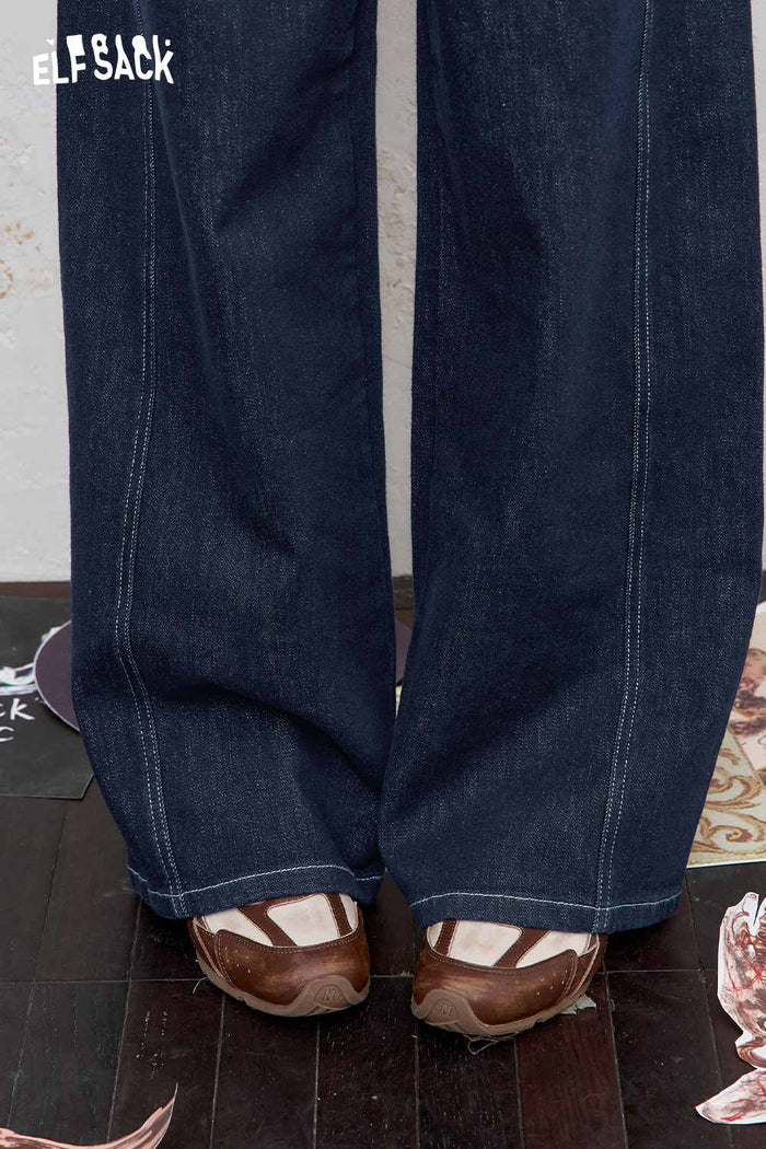 ELFSACK Denim Wide-Leg Retro Long Jeans