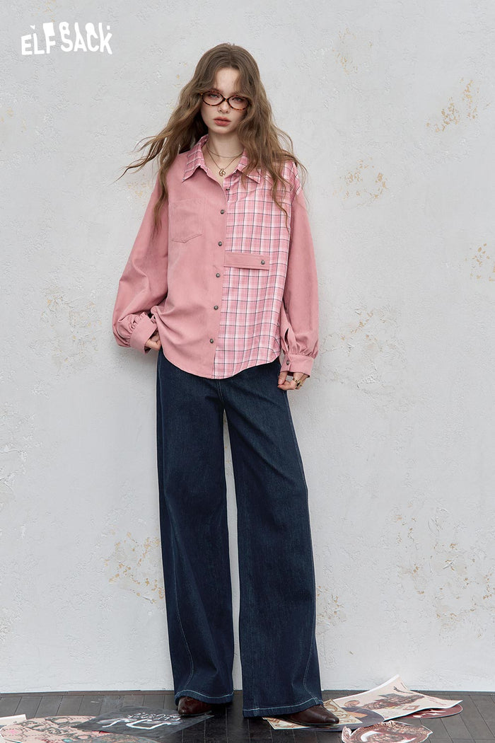 ELFSACK Denim Wide-Leg Retro Long Jeans
