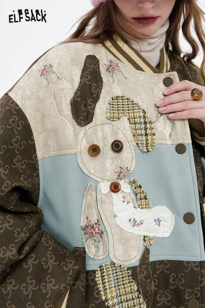 ELFSACK Design Floral Pattern Animal Graphic Patchwork Cotton Coat