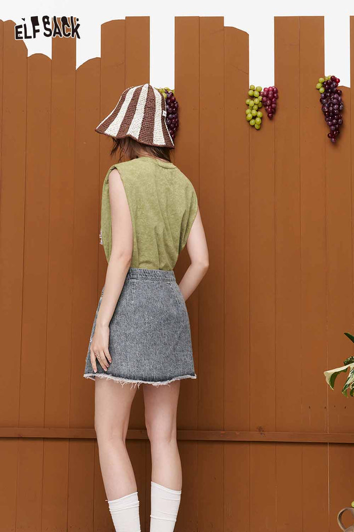 ELFSACK Detachable Denim Skort & Tank Top Set