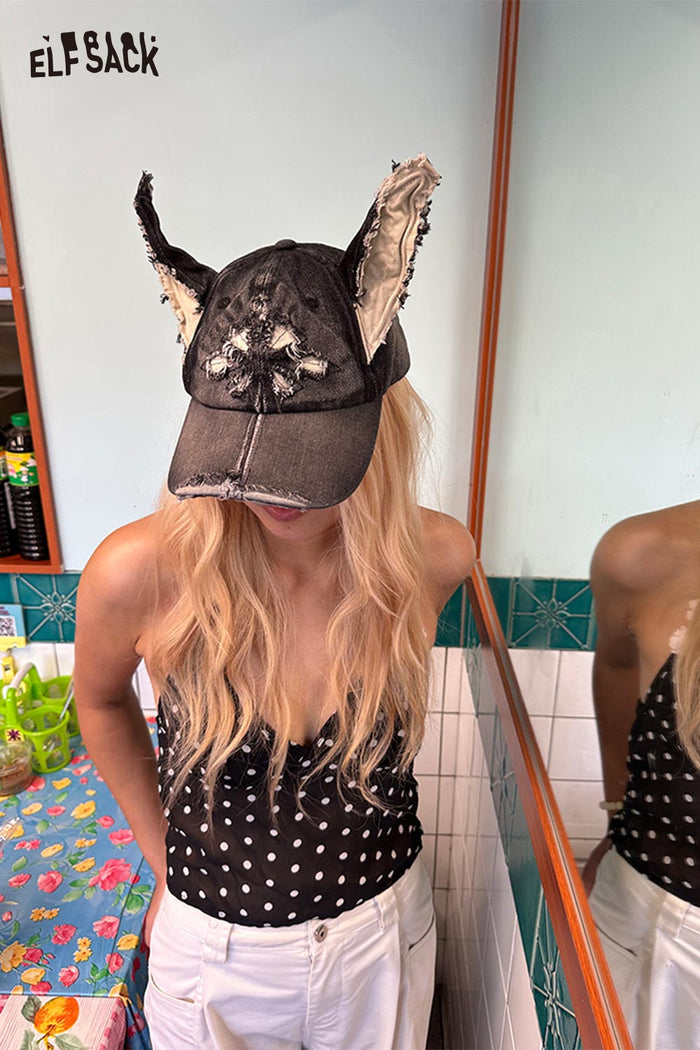 ELFSACK Distressed Edge Streetwear Punk Long Eared Cap