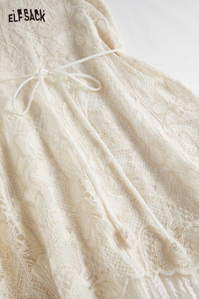 ELFSACK Double-Layer Lace V-Neck Sleeveless Dress