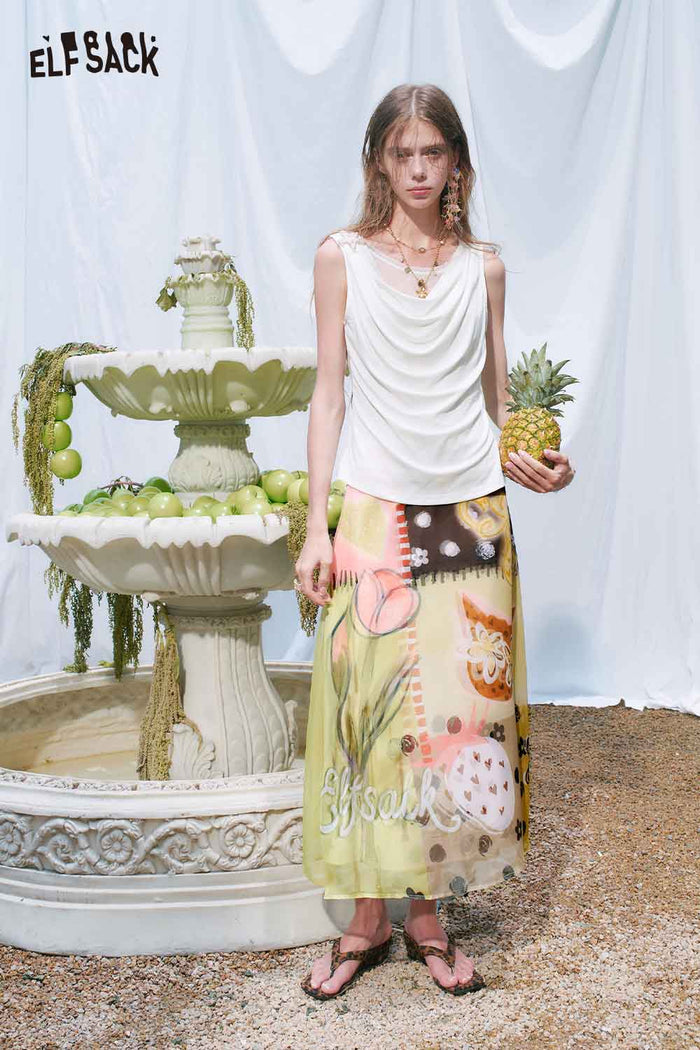 ELFSACK Draped Neck Polka Dot Sleeveless Tee