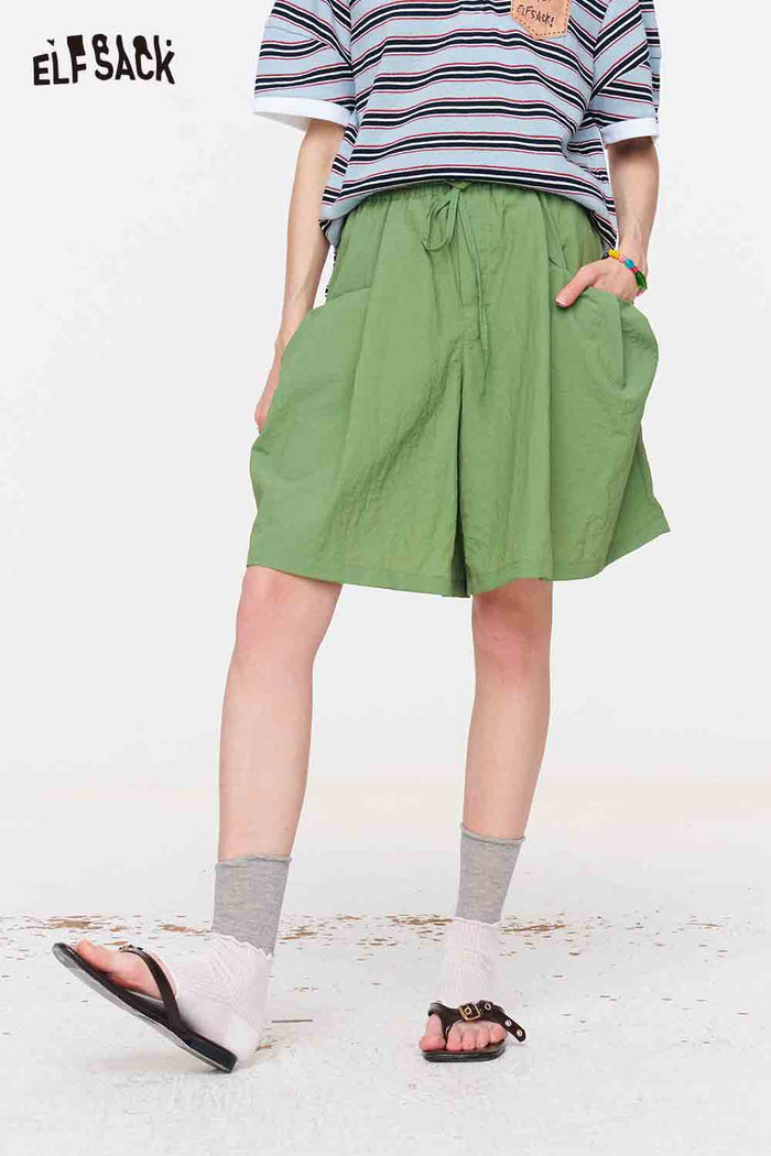 ELFSACK Drawstring Cargo Pocket Loose Shorts