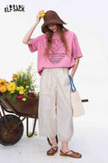 ELFSACK Drawstring Lace Hem Relaxed Harem Pants