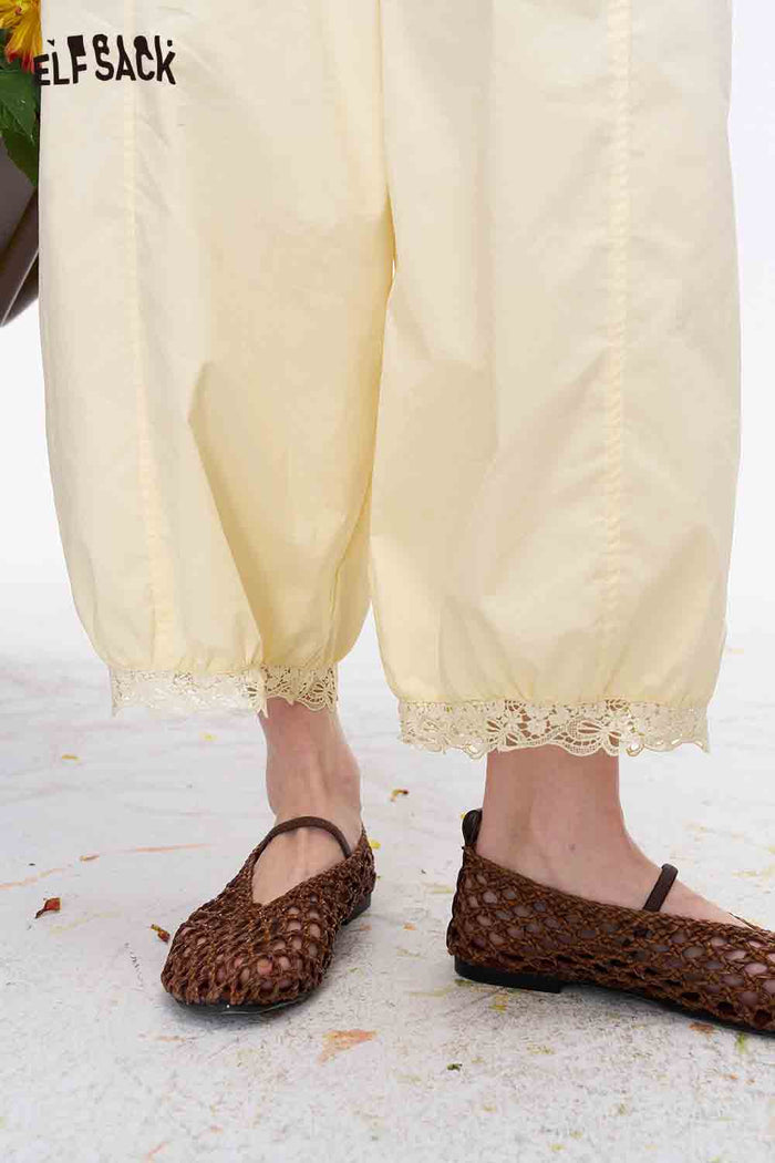 ELFSACK Drawstring Lace Hem Relaxed Harem Pants