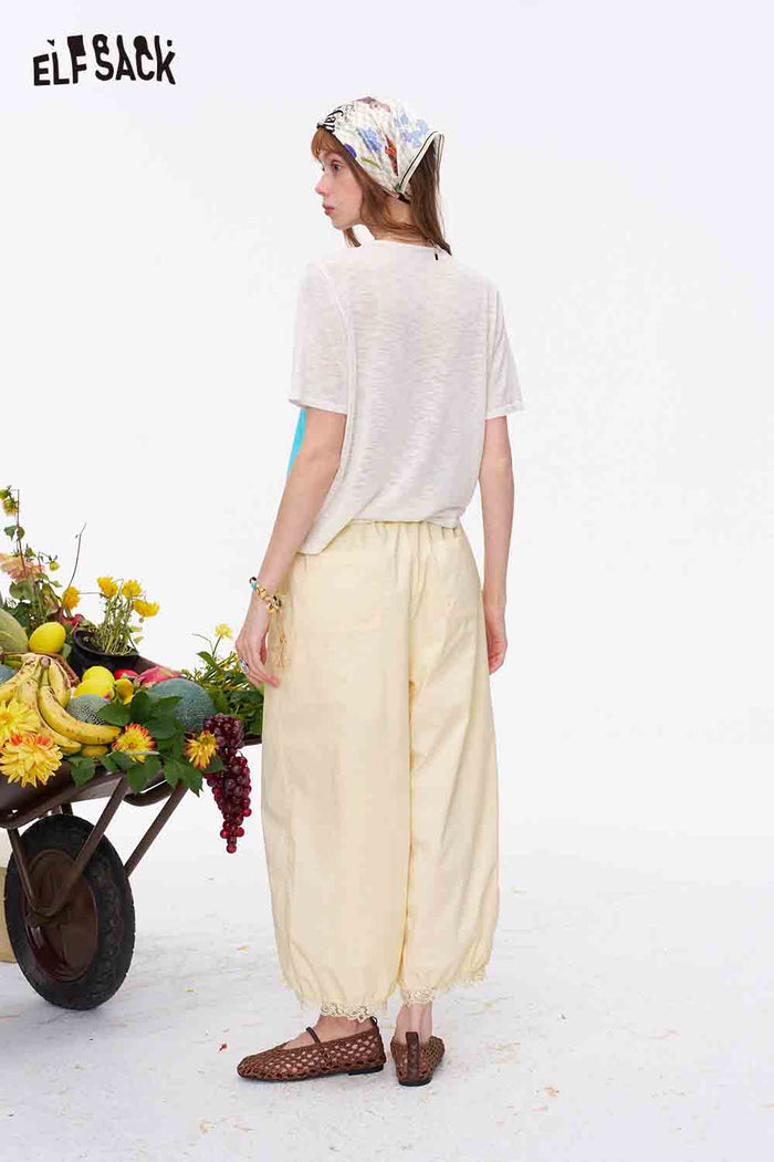 ELFSACK Drawstring Lace Hem Relaxed Harem Pants