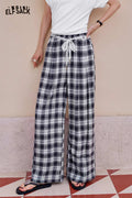 ELFSACK Drawstring Plaid Wide Leg Pants
