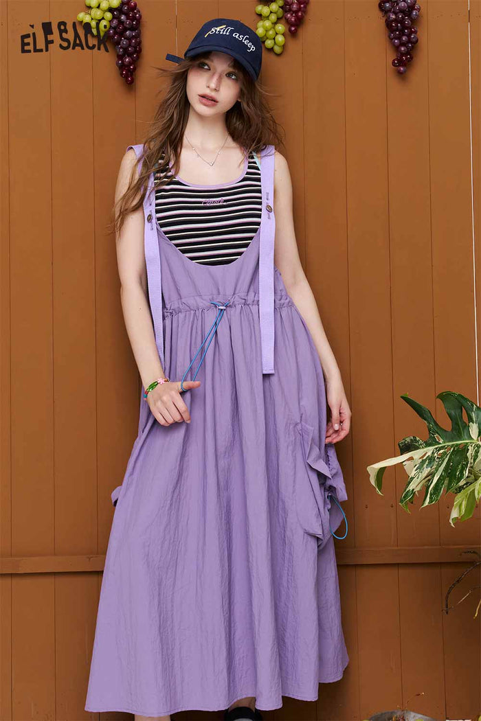 ELFSACK Drawstring Waist Cargo Overalls Dress